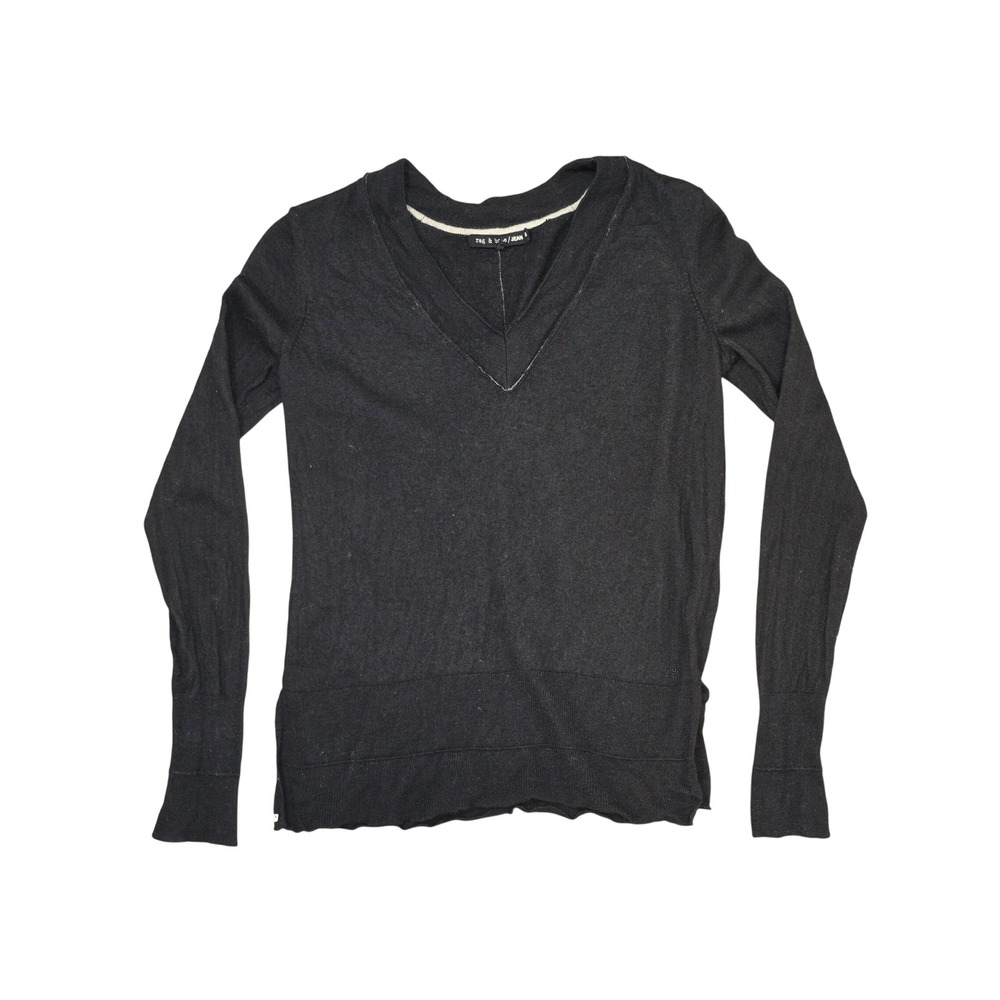 Rag & Bone Sweater Black 100% Merino Wool V-Neck Contrast Back Seam Small